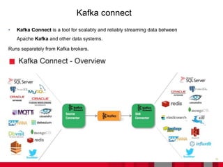 • Kafka Connect is a tool for scalably and reliably streaming data between
Apache Kafka and other data systems.
Runs separately from Kafka brokers.
55Document Title - Name - Function - Business Unit DD/MM/YYYY
Kafka connect
 