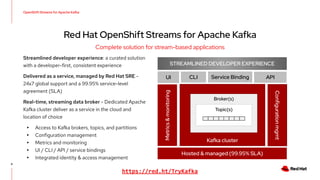 Red Hat OpenShift Streams for Apache Kafka
Complete solution for stream-based applications
OpenShift Streams for Apache Ka...