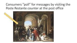 Consumers “poll” for messages by visiting the
Poste Restante counter at the post office
 