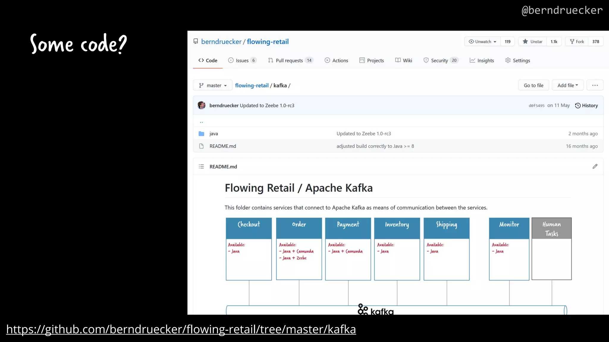 Some code? https://github.com/berndruecker/flowing-retail/tree/master/kafka @berndruecker 