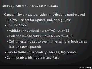 Storage Patterns - Device Metadata

• Gangam    Style - tag per column, deletions tombstoned
 • RDBMS    - select for upda...