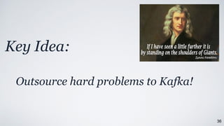 36
Key Idea:
Outsource hard problems to Kafka!
 