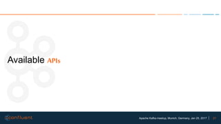 21Apache Kafka meetup, Munich, Germany, Jan 25, 2017
Available APIs
 