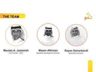 THE TEAM
Moutaz A. Jastaniah
Co-Founder - CEO
Mazen Althnian
Business development Director
Rayan Samarkandi
Operations Director
 