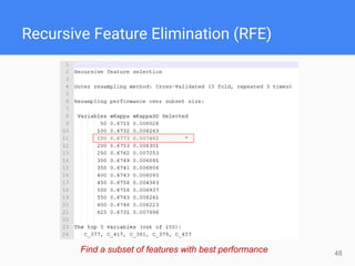 48
Recursive Feature Elimination (RFE)
Find a subset of features with best performance
 