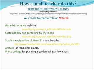 How can all teacher do this?   TERM THREE: LIFECYCLES - PLANTS (Investigating in Science: They will ask questions, find ev...
