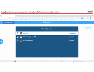 Criação online de recursos educativos interativos: Kahoot! e ferramentassimilares
68
teacher
 