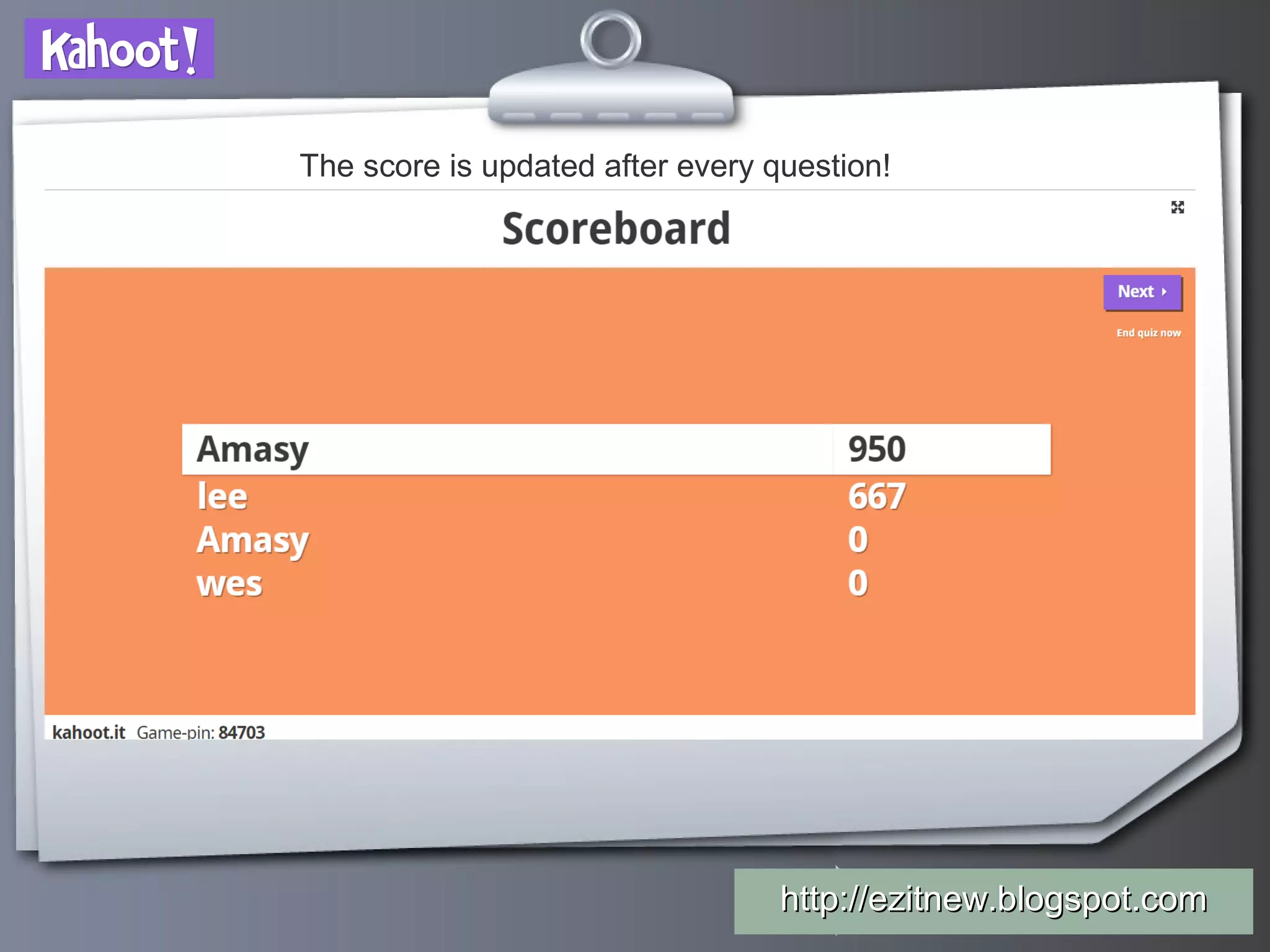 Your Logohttp://ezitnew.blogspot.comhttp://ezitnew.blogspot.com
The score is updated after every question!
 