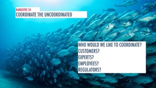 NARRATIVE 34 
COORDINATE THE UNCOORDINATED 
WHO WOULD WE LIKE TO COORDINATE? 
CUSTOMERS? 
EXPERTS? 
EMPLOYEES? 
REGULATORS? 
 