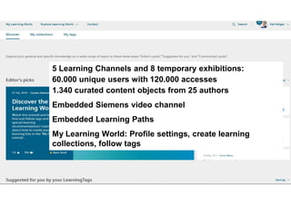 Restricted © Siemens AG 2016
November 2016Page 13 HR LE GLC
t: 0 months
Learning World 3.0 online
5 Learning Channels and ...