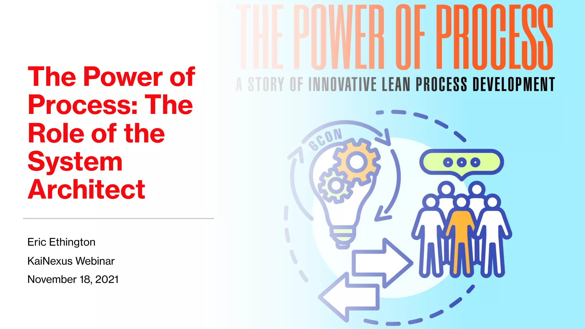 The Power of
Process: The
Role of the
System
Architect
Eric Ethington
KaiNexus Webinar
November 18, 2021
 