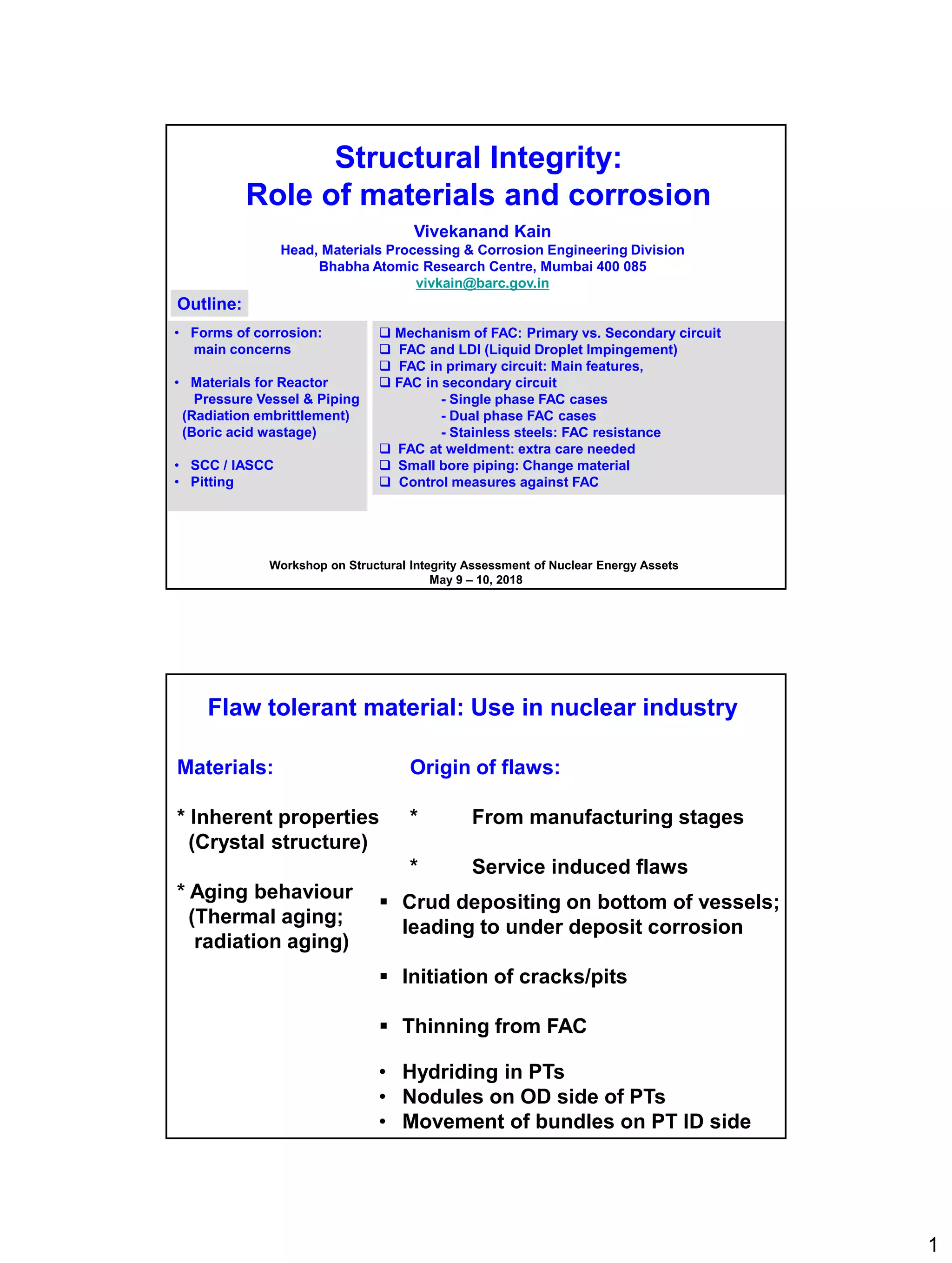 Material Roles Role of Materials and Corrosion -Vivekanand Kain | PDF
