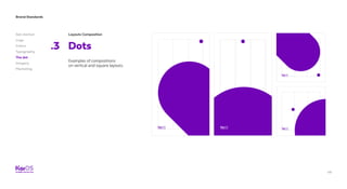 49
Brand Standards
Get started
Logo
Colors
Typography
The dot
Imagery
Marketing
Layouts Composition
Dots.3
Examples of compositions
on vertical and square layouts.
 