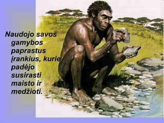 Neringa Stravinskienė
Naudojo savos
gamybos
paprastus
įrankius, kurie
padėjo
susirasti
maisto ir
medžioti.
 