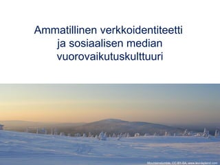Ammatillinen verkkoidentiteetti 
ja sosiaalisen median 
vuorovaikutuskulttuuri 
Mountainstumble, CC BY-SA, www.levi-lapland.com 
 