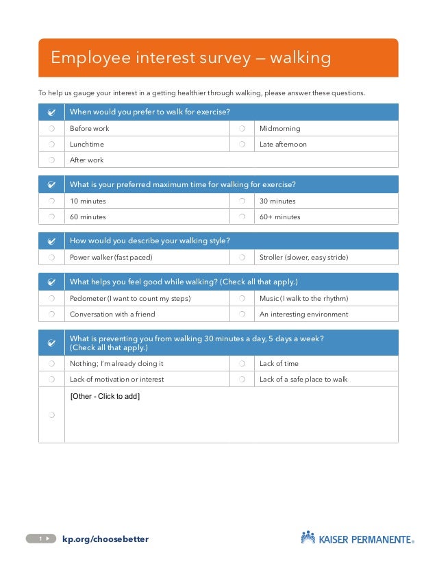 Employee Interest Survey on Walking