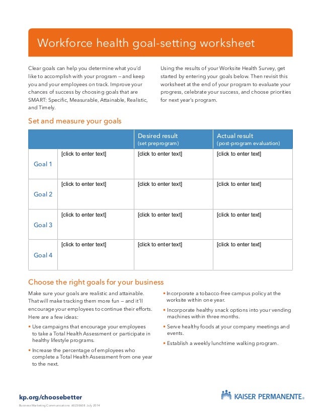 workforce health goal setting worksheet goal setting sheets