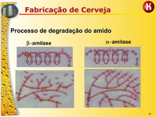 36
Fabricação de Cerveja
Processo de degradação do amido
β−amilase α−amilase
 