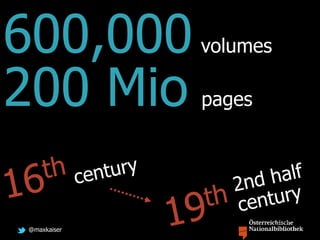 @maxkaiser
600,000 volumes
200 Mio pages
 