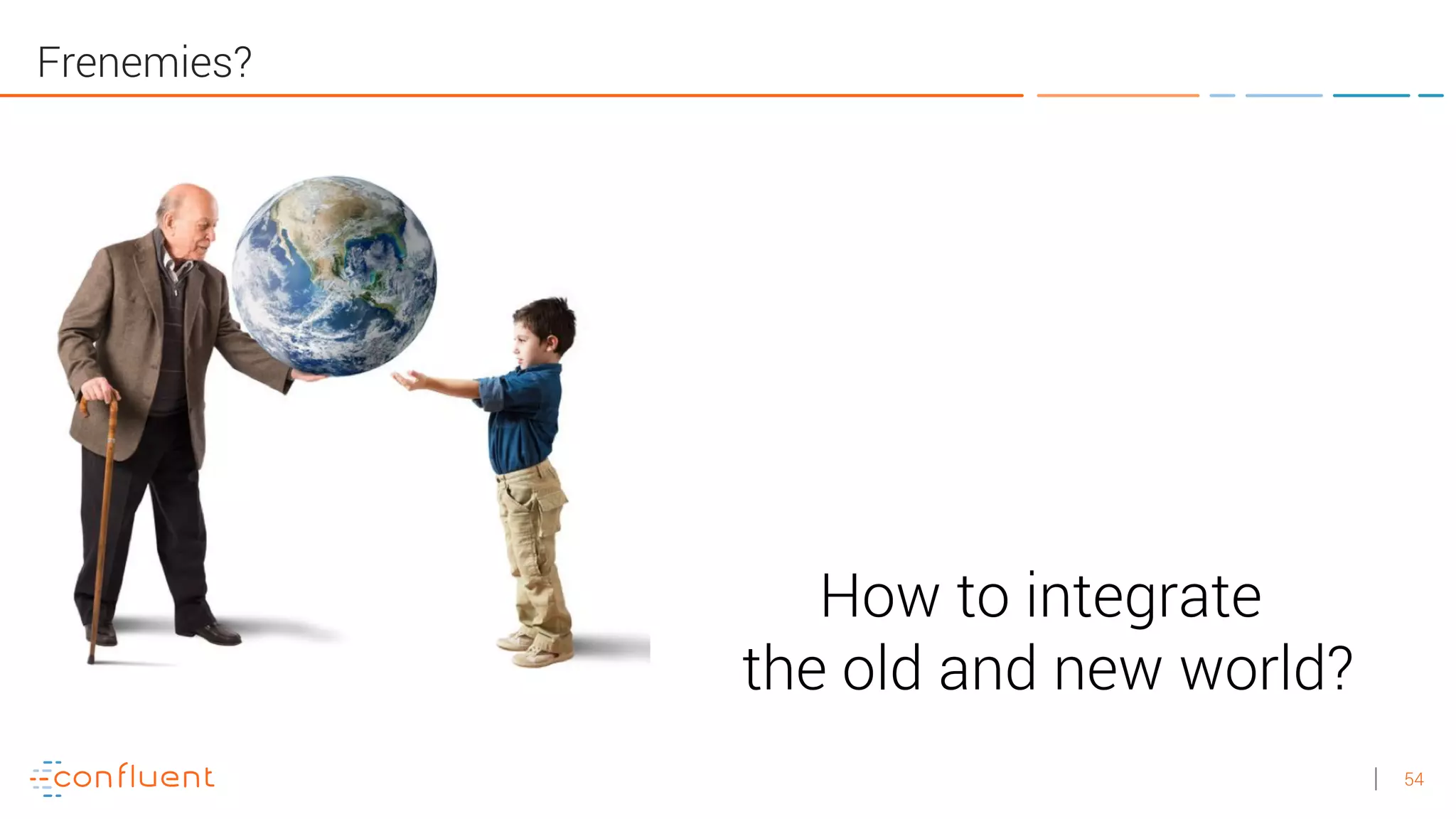 54
Frenemies?
How to integrate
the old and new world?
 