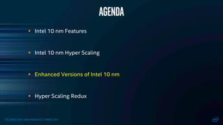 TECHNOLOGY AND MANUFACTURING DAY
 Intel 10 nm Features
 Intel 10 nm Hyper Scaling
 Enhanced Versions of Intel 10 nm
 Hyper Scaling Redux
AGENDA
 