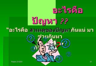 อะไรคือปัญหา  ?? “ อะไรคือ  สาเหตุของปัญหา กันแน่ มาช่วยกันหา กันเถอะ  ? ”  Padon 21/3/51 