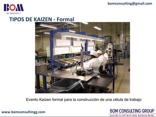 www.bomconsultingg.com
bomconsulting@gmail.com
TIPOS DE KAIZEN - Formal
Evento Kaizen formal para la construcción de una c...