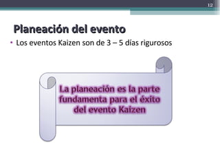 Planeación del evento Los eventos Kaizen son de 3 – 5 días rigurosos 