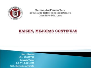 Mary Ramos
          C.I: 19835742
          Eukaris Tovar
      C.I. V-10.121.348
Prof. Moraima Alvarado
 