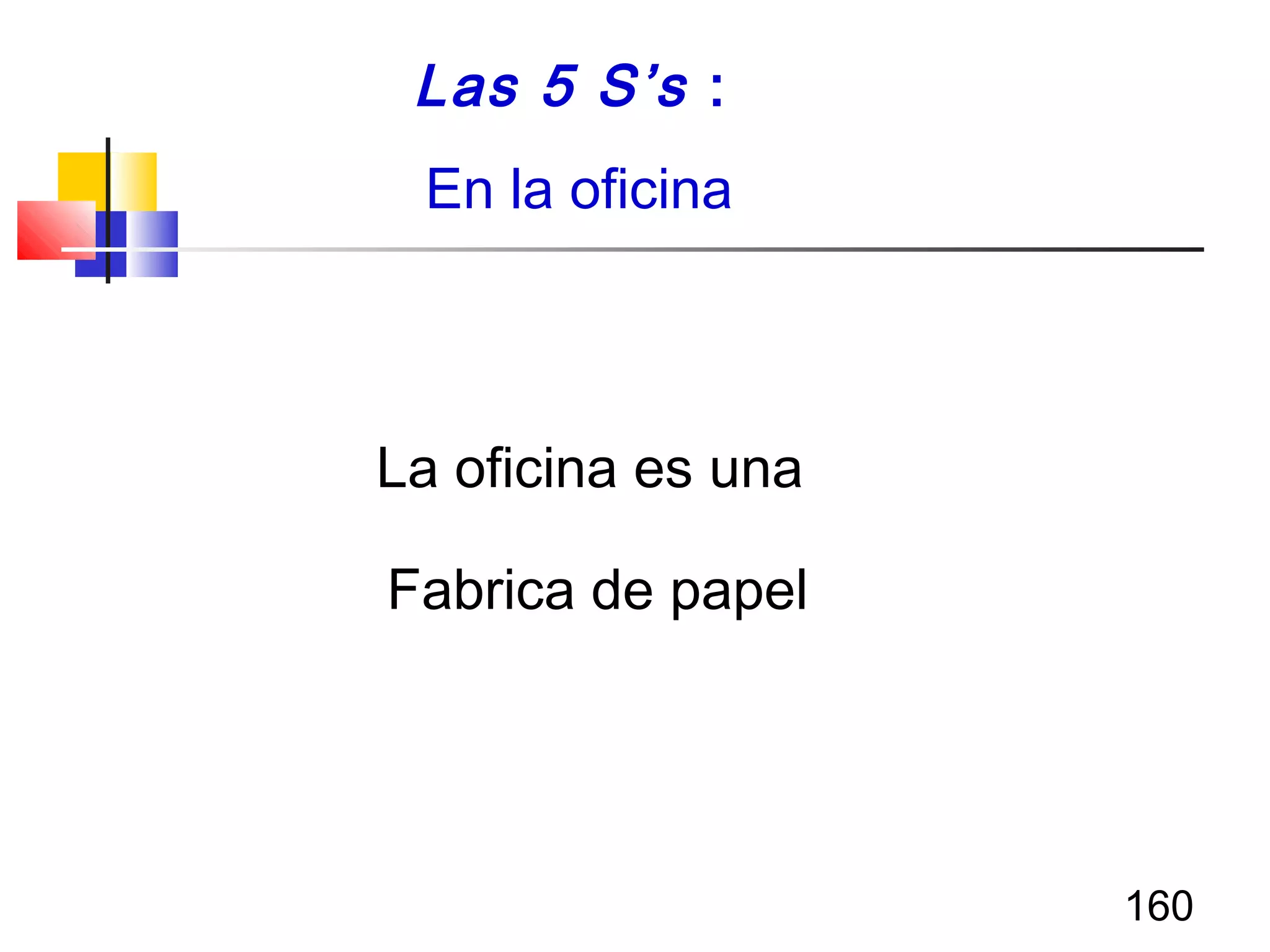 160
La oficina es una
Fabrica de papel
Las 5 S’s :
En la oficina
 
