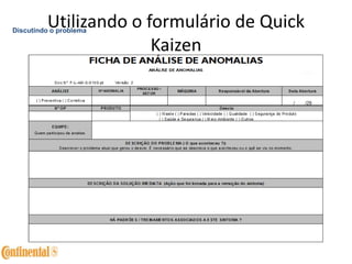 Utilizando o formulário de Quick
Kaizen
Discutindo o problema
 