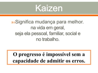 Significa mudança para melhor.
na vida em geral,
seja ela pessoal, familiar, social e
no trabalho.
O progresso é impossível sem a
capacidade de admitir os erros.
 