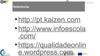 Referências
•http://pt.kaizen.com
•http://www.infoescola
.com/
•https://qualidadeonlin
e.wordpress.com
 