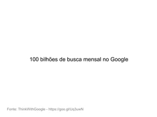 100 bilhões de busca mensal no Google
Fonte: ThinkWithGoogle - https://goo.gl/Uq3uwN
 