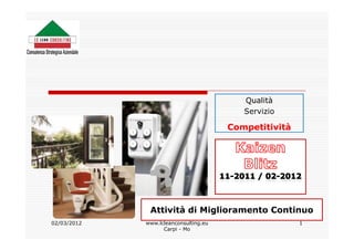 Qualità
                                          Servizio

                                       Competitività




              Attività di Miglioramento Continuo
02/03/2012   www.lcleanconsulting.eu                   1
                   Carpi - Mo
 