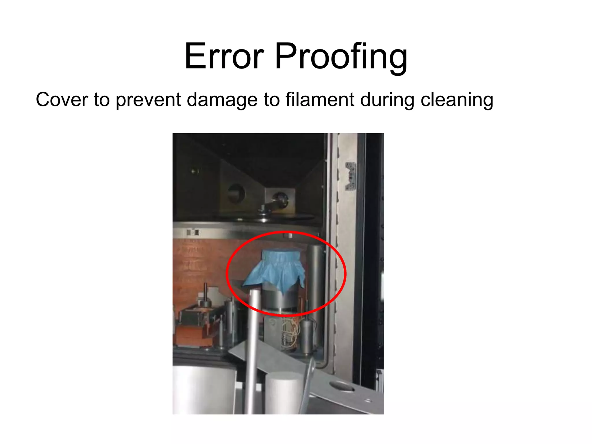 Error Proofing
Cover to prevent damage to filament during cleaning
 