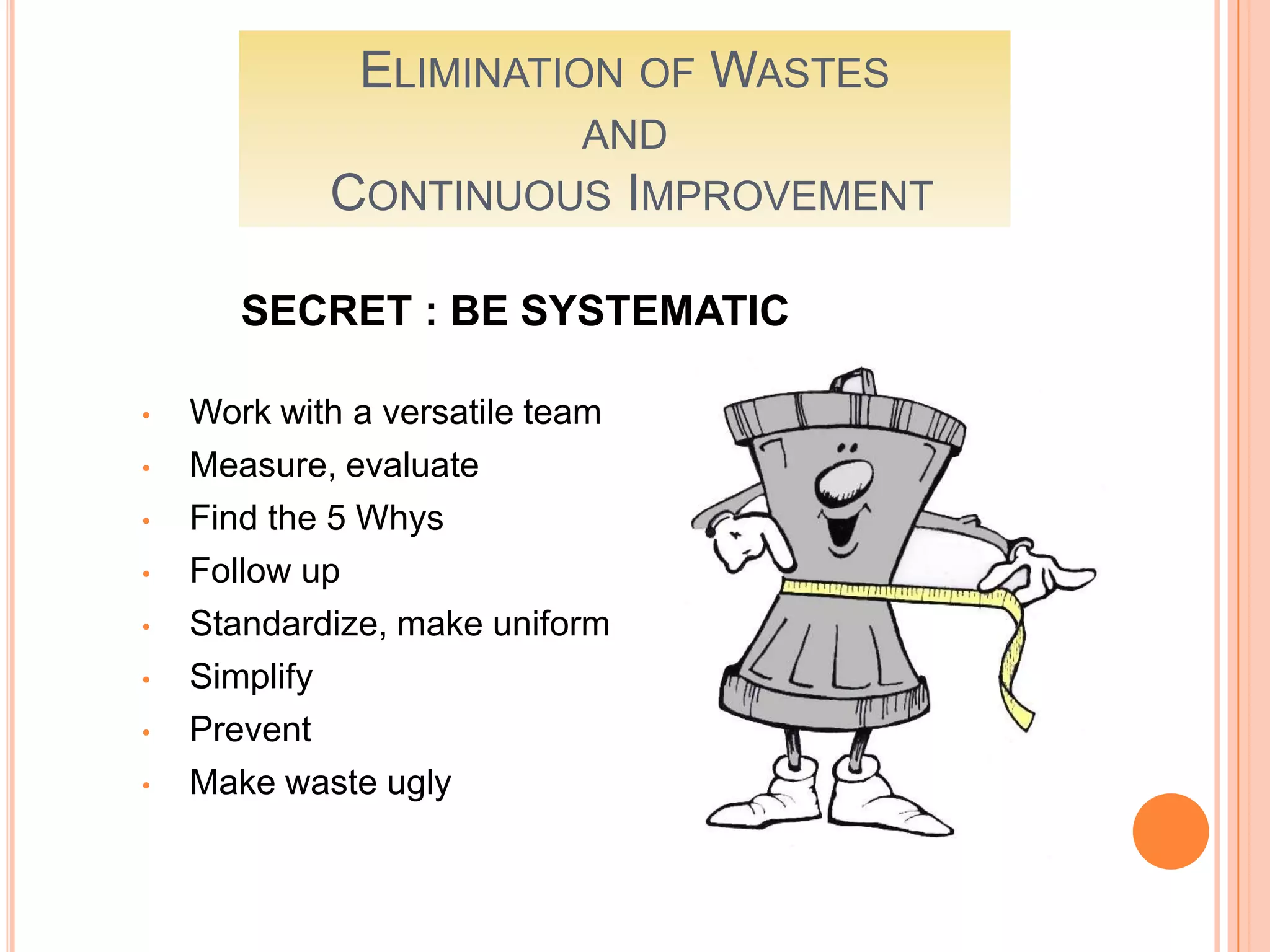 Kaizen Improves space utilization, product quality