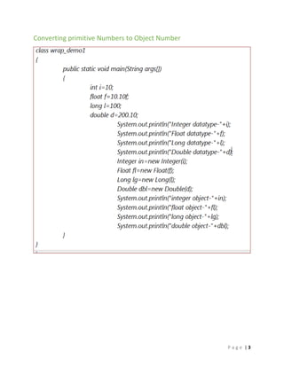 P a g e | 3
Converting primitive Numbers to Object Number
 
