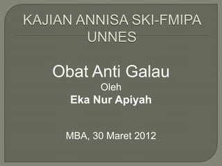 Obat Anti Galau 
Oleh 
Eka Nur Apiyah 
MBA, 30 Maret 2012 
 