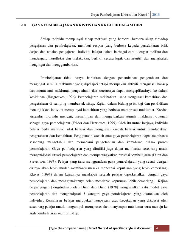Kajian Gaya Pembelajaran Kreatif Dan Kritis