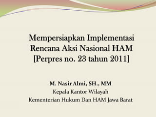 M. Nasir Almi, SH., MM
Kepala Kantor Wilayah
Kementerian Hukum Dan HAM Jawa Barat
 