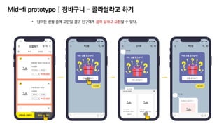 • 담아둔 선물 중에 고민일 경우 친구에게 골라 달라고 요청할 수 있다.
Mid-fi prototype | 장바구니 – 골라달라고 하기
 
