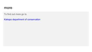 more
To find out more go to
Kakapo department of conservation
 