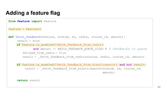 Adding a feature flag
43
from feature import Feature
feature = Feature()
def fetch_feedback(feature, statsd, es, redis, co...