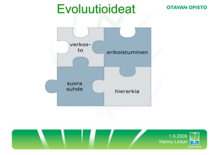 Evoluutioideat




                    1.9.2009
                 Hannu Linturi
 