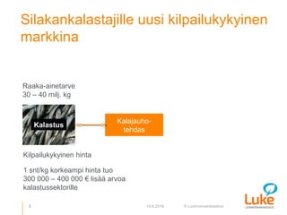 © Luonnonvarakeskus
Silakankalastajille uusi kilpailukykyinen
markkina
3 14.6.2016
Kalajauho-
tehdas
Raaka-ainetarve
30 – ...