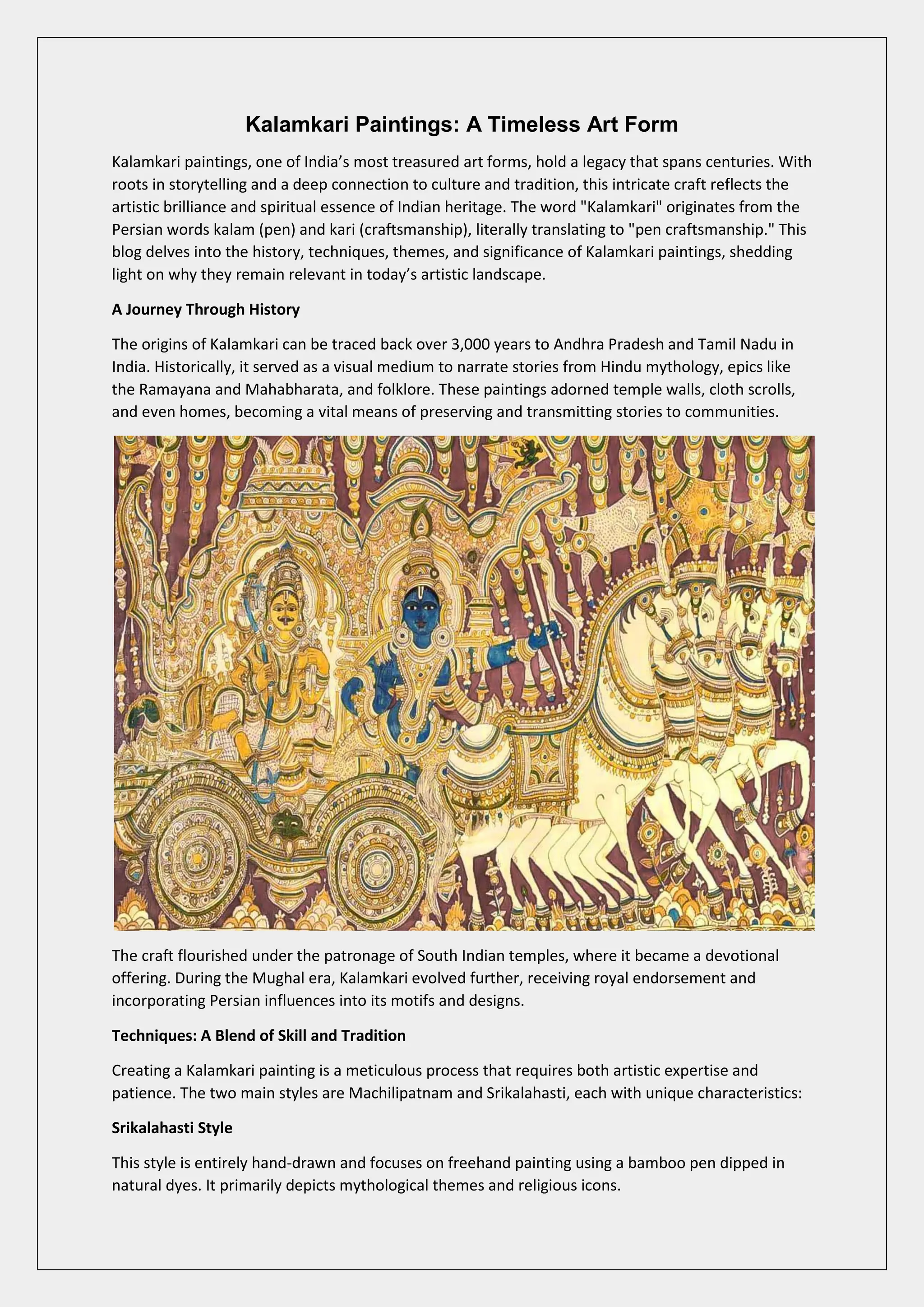 Kalamkari Paintings: Traditional Indian Art of Storytelling & Elegance ...