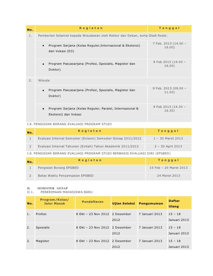 Kalender akademik ui tahun akademik