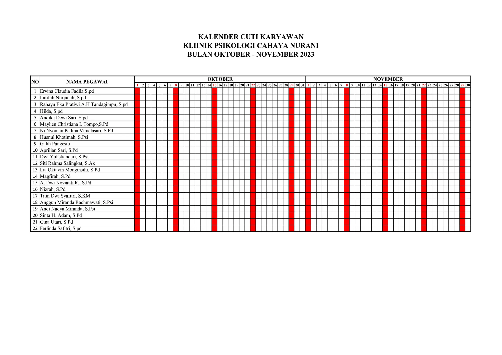 Kalender cuti karyawan tahun 2023/2024cn | PDF