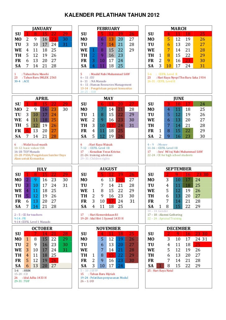 Kalender Training SATUNAMA 2012